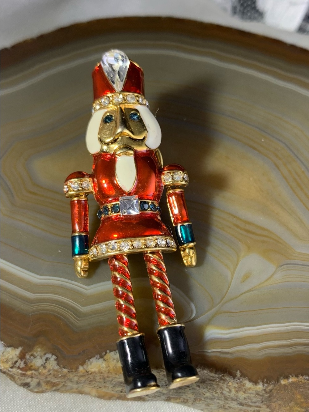 Holiday Red and Gold Nutcracker Brooch -Vintage Avon Articulated Rhinestone Pin
